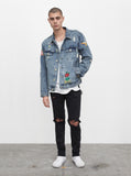 Distressed Rose Patch Denim Jacket