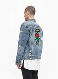 Distressed Rose Patch Denim Jacket