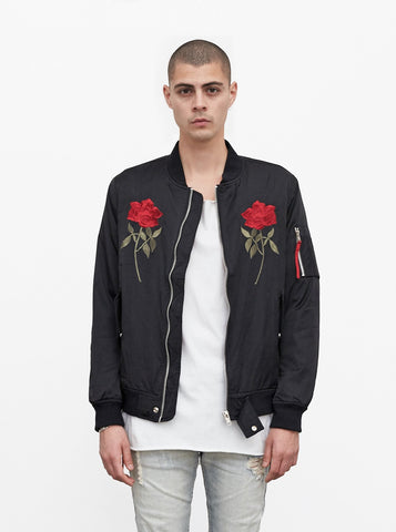 Mirrored Rose Bomber Jacket in Black