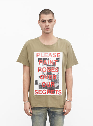 Painted Roses Tee in Light Olive