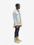 Side view head to toe look with Sand-Blast Light-Wash Denim Jacket