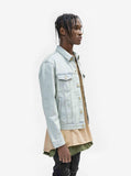 Side angle view of Sand-Blast Light-Wash Denim Jacket