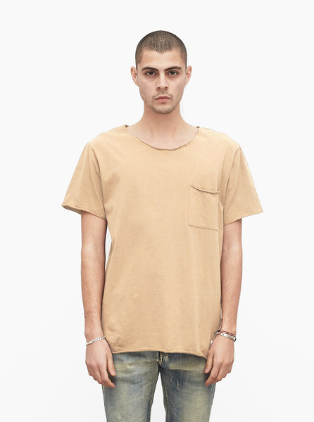 Basic Raw-Cut Short Sleeve Tee in Sand