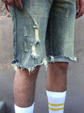 Vintage Washed Destroyed Denim Short