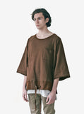 Side angle view of Shubitai Safari Pullover Crewneck in Brown 