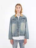 Vintage wash blue denim jacket with back cotton panel patch of birds and floral called song of birds by profound aesthetic