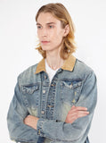 Vintage wash blue denim jacket with back cotton panel patch of birds and floral called song of birds by profound aesthetic