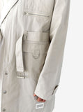 Front view of Silver Scale Longline Hooded Jacket in Silver highlighting self belt