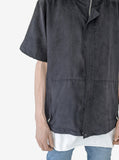 Bottom front image of Poly-Suede Short-Sleeve Jacket in Black 