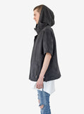 Left side view of Poly-Suede Short-Sleeve Jacket in Black on model