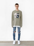 Head to toe front image of Internal Scream Long-Sleeve Tee in Faded Khaki on model