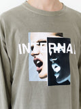 Close up screen print detail of Internal Scream Long-Sleeve Tee in Faded Khaki