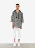 Head to toe view of Rush Marled Half Sleeve Hoodie in Mixed Gray on model