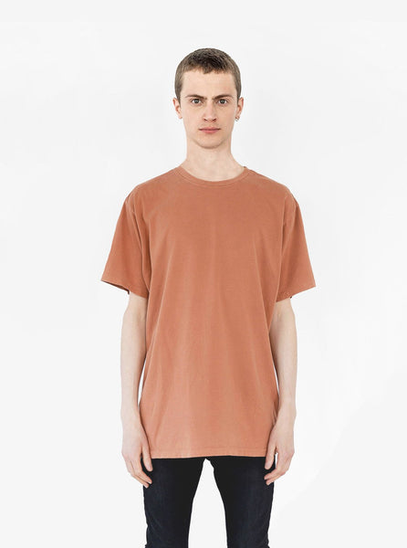 Front view of Pigment Dyed Basic Tee in Washed Rust on model