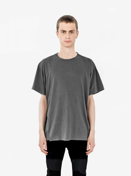 Front view of Pigment Dyed Basic Tee in Faded Black on model