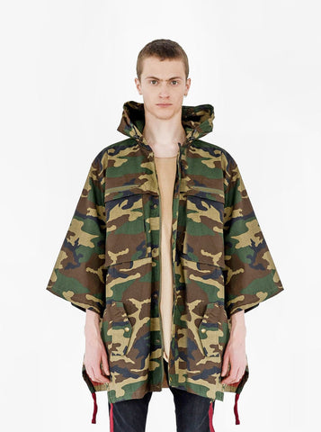 Front view image of Kengi Cotton Poncho in Woodland Camo 