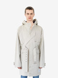 Front view of Silver Scale Longline Hooded Jacket in Silver on model