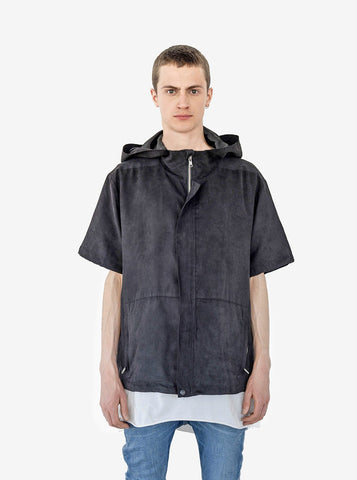 Front view of Poly-Suede Short-Sleeve Jacket in Black