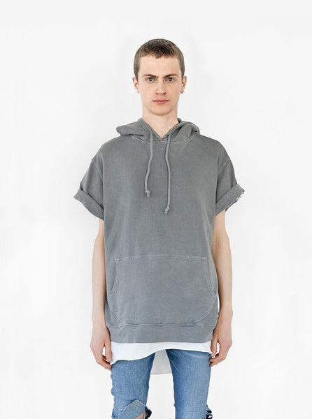 Pigment Dyed Cut-Off Washed Hoodie in Faded Gray - Profound Aesthetic - 1