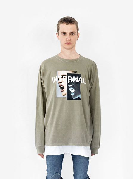 Front view of Internal Scream Long-Sleeve Tee in Faded Khaki 