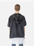 Back view of Poly-Suede Short-Sleeve Jacket in Black on model