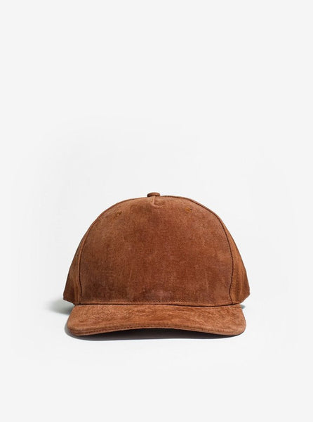 Textured Genuine Suede Snapback Hat in Camel Brown