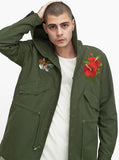 Fighting Tiger Hibiscus Parka Jacket in Forest Green