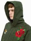 Fighting Tiger Hibiscus Parka Jacket in Forest Green