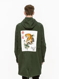 Fighting Tiger Hibiscus Parka Jacket in Forest Green