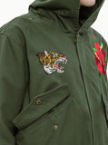 Fighting Tiger Hibiscus Parka Jacket in Forest Green