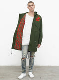 Fighting Tiger Hibiscus Parka Jacket in Forest Green