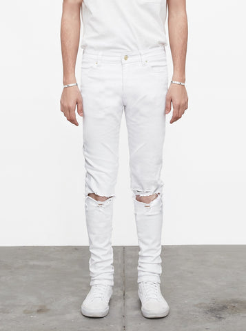 White wash destroyed distressed denim jeans by profound aesthetic