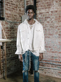 Caged Bird Shearling-Lined Denim Jacket in Off-White